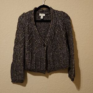 Ann Taylor Loft brown w/metallic thread cardigan sweater CLEARANCE